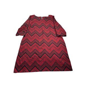 Catherines Womens Plus Size 1X Chevron A-Line Dress Black Red Faux Leather Trim